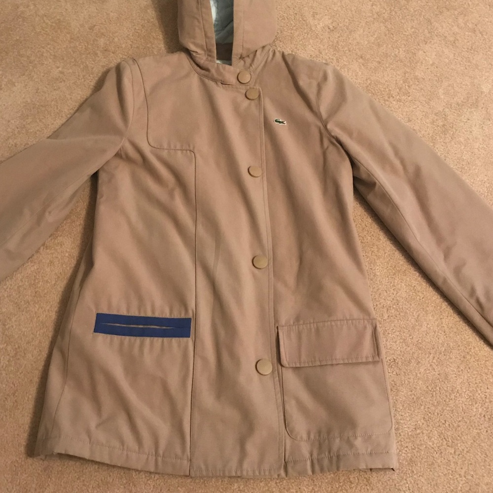 Authentic tan women sz. 2 Lacoste jacket w/hood